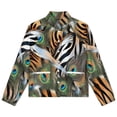 thumbnail image 4 of Jackets for Women Winter Coat Jackets Flannel Stand Collar Jacket(Peacock Zebra Vibrant Feathers Pattern,Size:S-4XL), 4 of 7