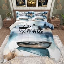 jejeloiu Lake Time Bedding Comforter Set,Vintage Ink Painting Twin Comforter Sets,Country Farmhouse Lodge Bedding Set For Adults,Ultra Soft Home Decor Reversible,2 Pieces