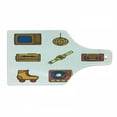 thumbnail image 1 of 90s Cutting Board, Cartoon Illustration with Old Fashioned Technology Lifestyle Theme Nostalgic Art, Decorative Tempered Glass Cutting and Serving Board, Wine Bottle Shape, Mustard Navy, by Ambesonne, 1 of 1