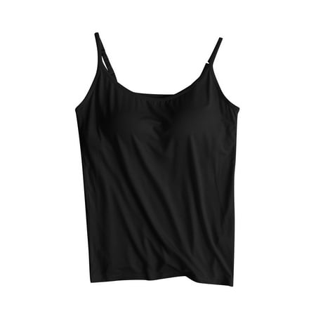 Funicet Women s Cowl Neck Camis Tank Top with Bra Padded Camisoles Blouses Black XL