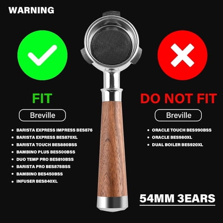 54mm Espresso Double Spouts Portafilter with 3 Ear | Fits 54mm /Sage Barista Espresso Machine | Stainless Steel Basket and Walnut Handle | Espresso Accessories
