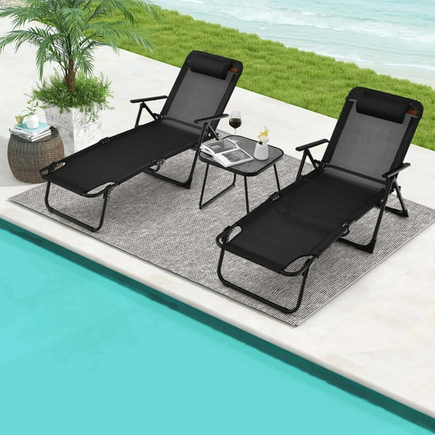 Costway 3pcs Patio Folding Chaise Lounge Chair PVC Tabletop Set
