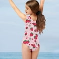 thumbnail image 3 of FOR U DESIGNS Adorable Kids Teen Girls Swimsuit One Piece Pink Strawberry Dasiy Sleeveless Bathing Suit Lightweight V-Neck Rash Guard Swimwear for Age 7-8, 3 of 8