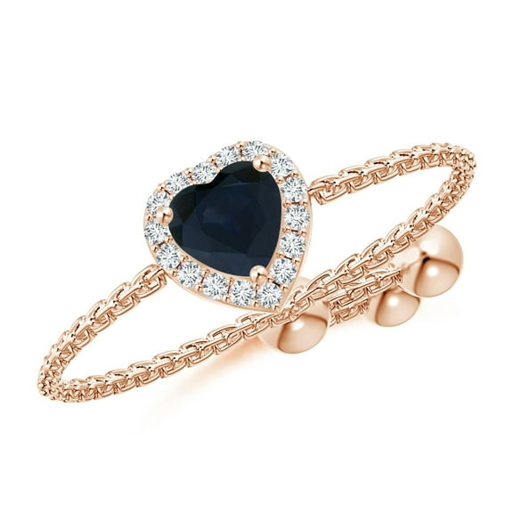 ANGARA Natural Heart-Shaped Sapphire Bolo Ring with Diamond Halo in 14K Rose Gold for Women (Size-4mm) | September Birthstone, Anniversary, Jewelry Gift for Women | Natural Blue Sapphire Ring