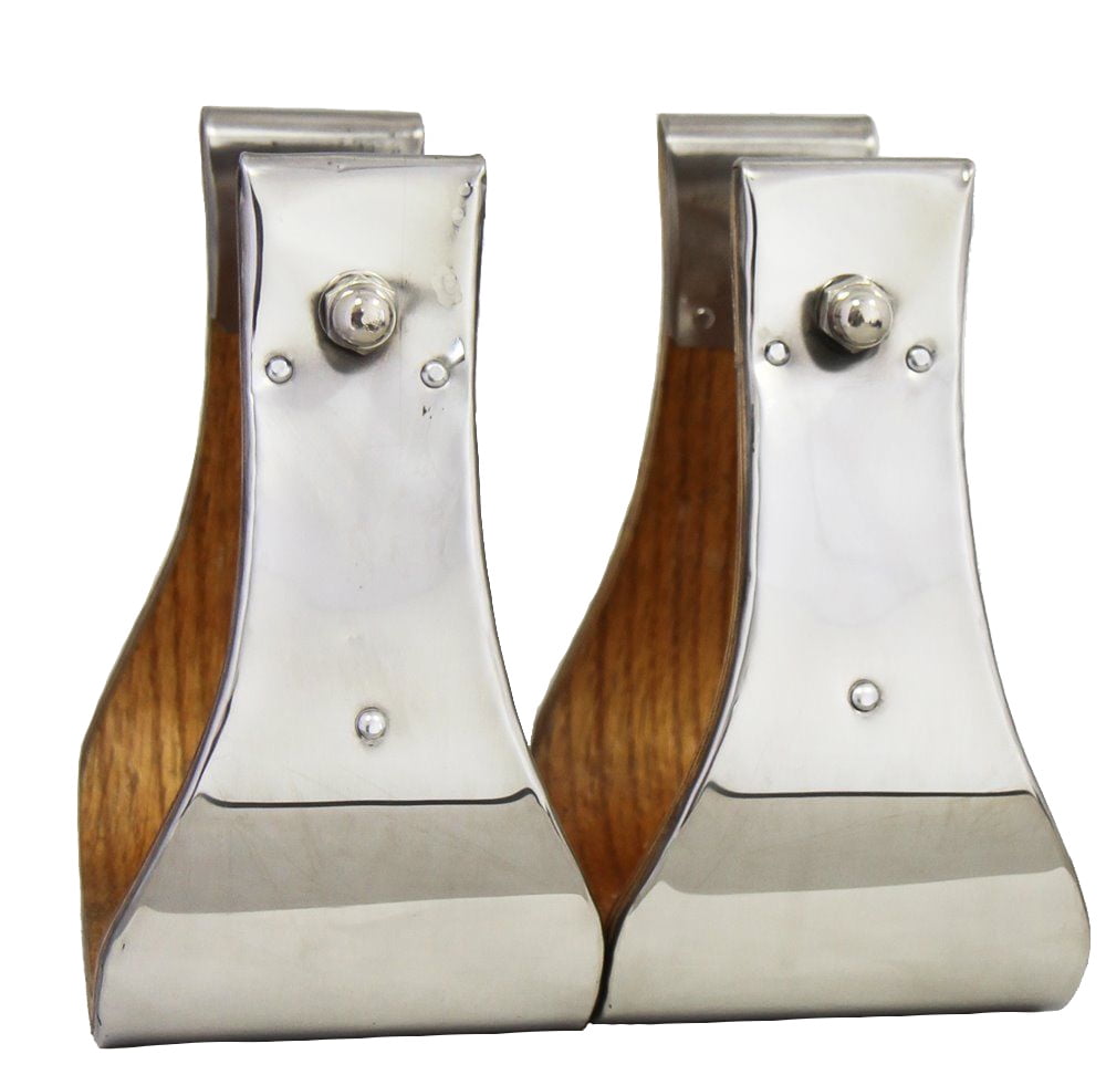 Monel Wooden Western Bell Stirrups Extra Wide Steel Metal Hand Bound