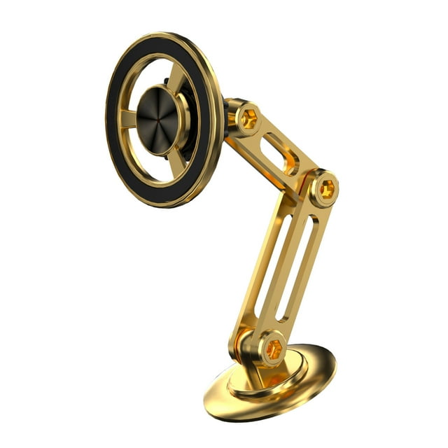 Mistaha Gold Metal Magnetic Car Phone Holder with Foldable and Extendable Design, Ideal for Dashboard Mounting - Includes 2 Magnetic Rings and 2 Extra Adhesives