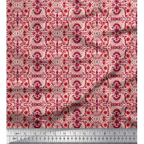Soimoi Polyester Crepe Fabric Damask Ethnic Print Fabric by The Yard 52 Inch Wide