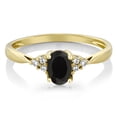 thumbnail image 3 of Gem Stone King 14K Yellow Gold Black Onyx and Diamond Engagement Ring for Women (0.39 Cttw, Oval Gemstone Birthstone, Available in Size 5, 6, 7, 8, 9), 3 of 5