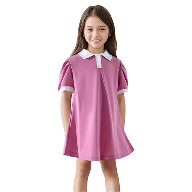 Robe d'Été Princesse pour Petite Fille Robe de Fête Ligne A Robe à Manches Courtes Col Robe Tutu pour Filles