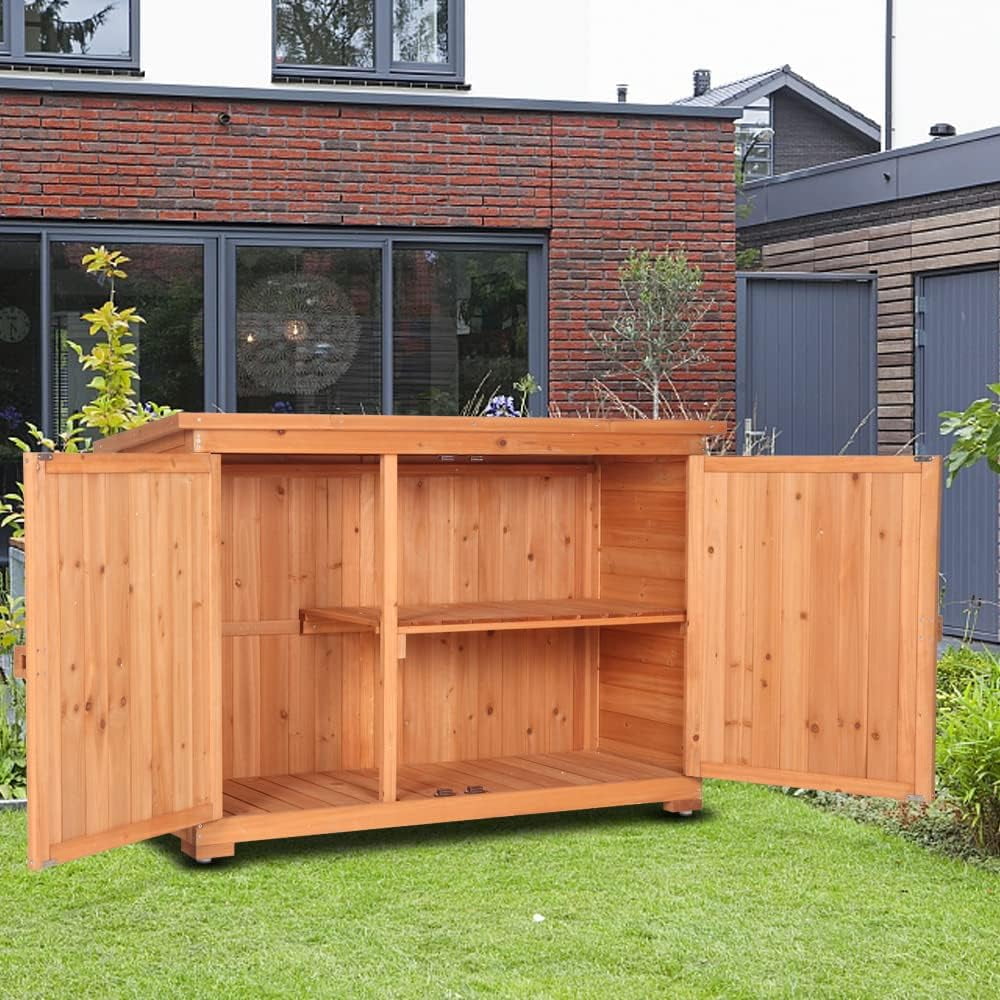 VINGLI Outdoor Wooden Storage Shed, 50.4” x 19.7” x 34.6” (L x W x H) Extra Large Garden Shed Outside Tool Cabinet with 2 Safety Latches, Patio Storage Organizer for Garden Yard Lawn Equipment