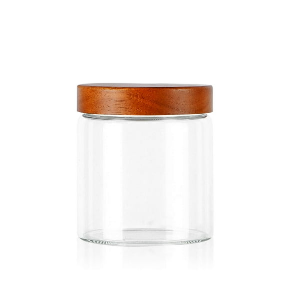 21 Oz Labina Glass Storage Container Food Jars Kitchen Canister with Wood Lids and Screw Feature,Wide Mouth Pantry Organization Glass Jar for Flour, Sugar, Cookie, Spagetti, Nuts and Candy