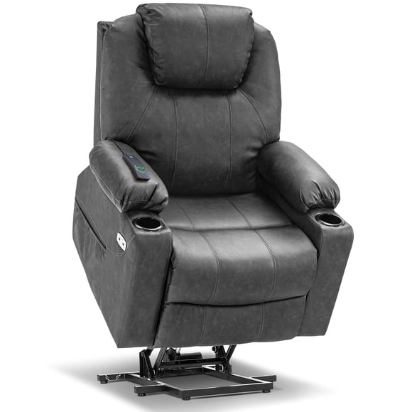 MCombo Electric Power Lift Recliner Chair Sofa with Massage and Heat for Elderly, 3 Positions, 2 Side Pockets, and Cup Holders, USB Ports, Faux Leather 7040 (Medium, Gray)