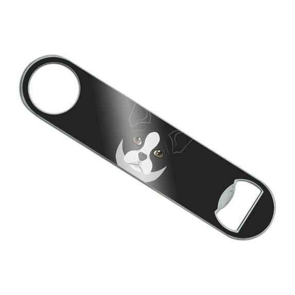 Boston Terrier Look Into My Eyes Face Pet Dog Stainless Steel Vinyl Covered Flat Bartender Speed Bar Bottle Opener