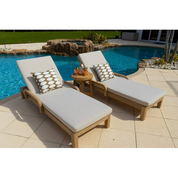 Rimini 3-Piece Acacia Wood Outdoor Patio Furniture Chaise Lounge Set w/2 Chaise Lounges and Side Table