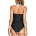 thumbnail image 2 of SWSMCLT Women's Ruched One Piece Bathing SuitCriss Cross Tummy Control SwimwearV Neck Wrap Plunge Shirred Pleated Halter Plunge Swimsuit Long Torso Monokini Leaf 6-8, 2 of 5