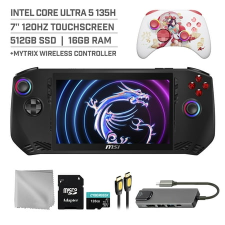 MSI Claw A1M 512GB Gaming Handheld 7-inch Touchscreen 120Hz FHD 1080p Intel Core Ultra 5 135H Processor, Mytrix Touro Wireless Pro Controller, Hub, 128GB MicroSD Card, 5 Accessories: 6 in 1 Bundle