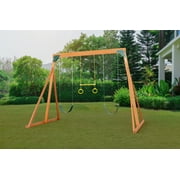 Trailside Cedar Swingset with Belt Swings and Trapeze Bar, All Wood, Hardware, and Assembly Instructions Included