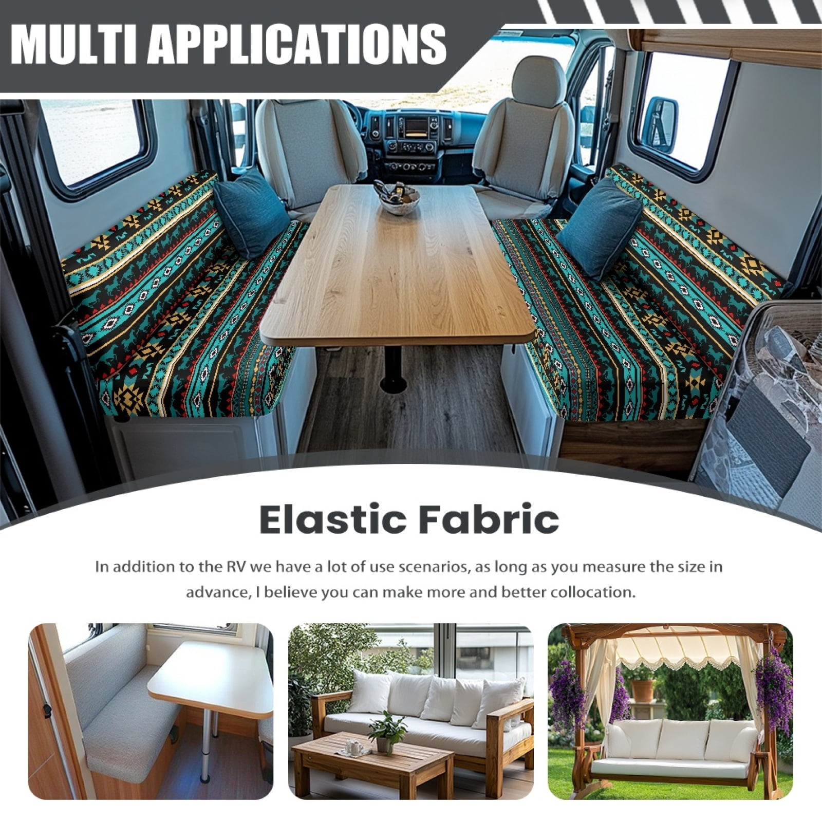 Kuiaobaty RV Dinette Cushions Covers with Elastic Band American Tribal Geometric Pattern Dinette Booth Set Camper Cushion Covers Home & Kitchen Accessories Universal Fit RV
