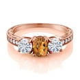 thumbnail image 2 of Gem Stone King 18K Rose Gold Plated Silver 3-Stone Ring Madeira Citrine Moissanite(1.82 Cttw) (Size 6), 2 of 4