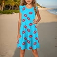 thumbnail image 2 of Yanlir Robe d'Été Sans Manches pour Filles 4-14 Ans Col Rond à Volants Robe d'Été Confortable et Élégante (Bleu#1,13 Ans), 2 of 8