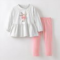 thumbnail image 2 of TOWED22 Toddler Girl Clothes Girl 2pcs Fall Winter Outfit Ruffle Hem Top and Print Patterned Pants,Light Gray,6-7 Y, 2 of 6