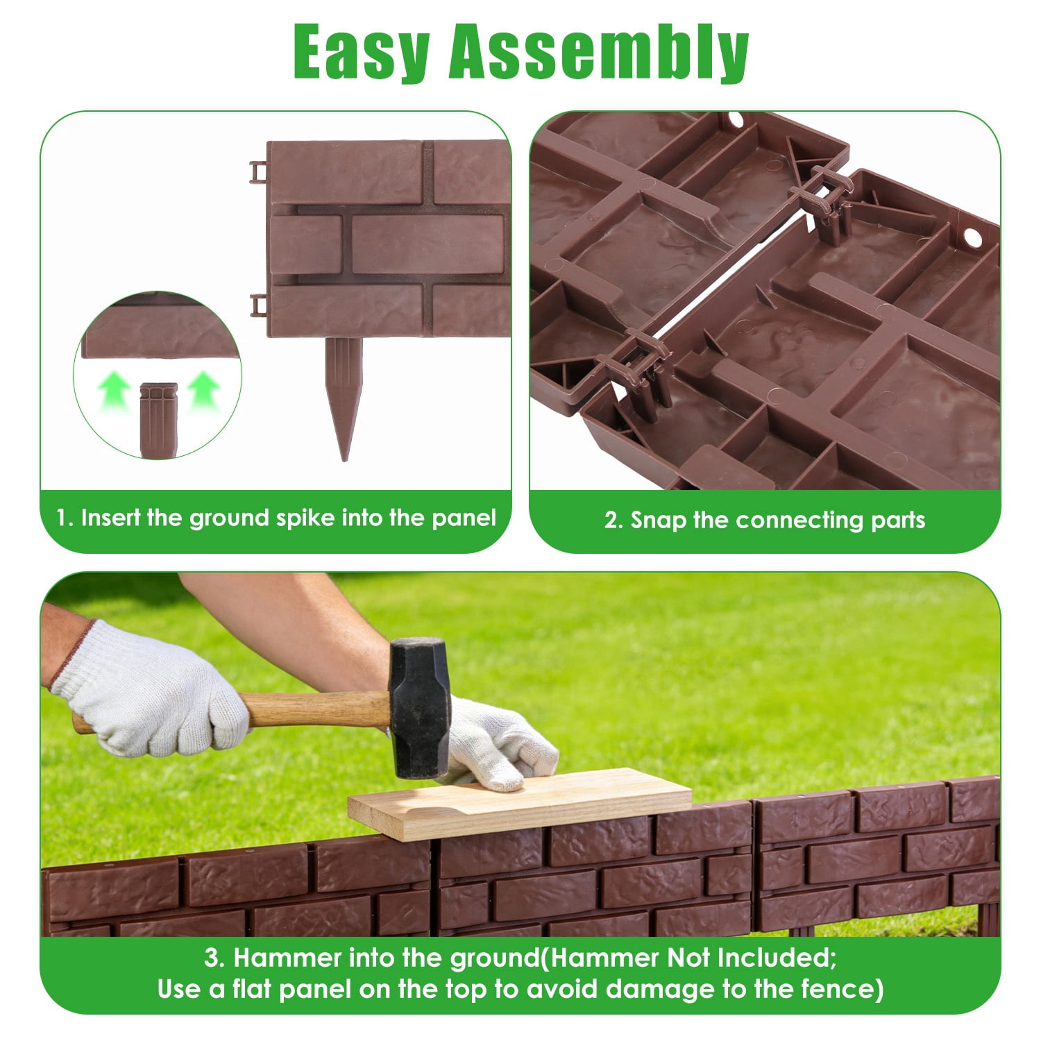 12PCS Stone Effect Garden Edging Flexible Landscape Border Fence PP Weather Resistant Decorative Lawn Pathway Flower Bed Edging with Gloves