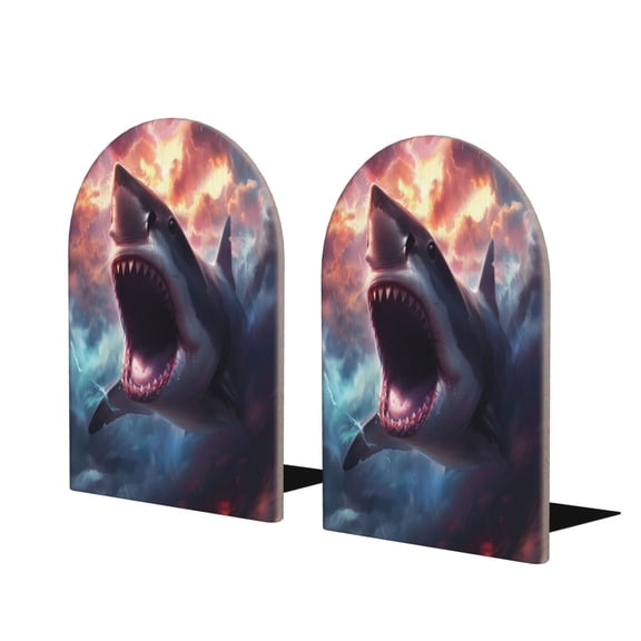 Hirioo Dramatic Shark Attack for Bookends Decorative Bookends for Shelves for Home or Office, Non-Slip Base
