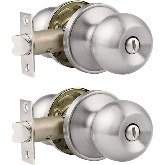 2 Pack Privacy Door Locks for Bathroom/Bedroom Interior Round Door Knobs with Satin Nickel Finish, Keyless
