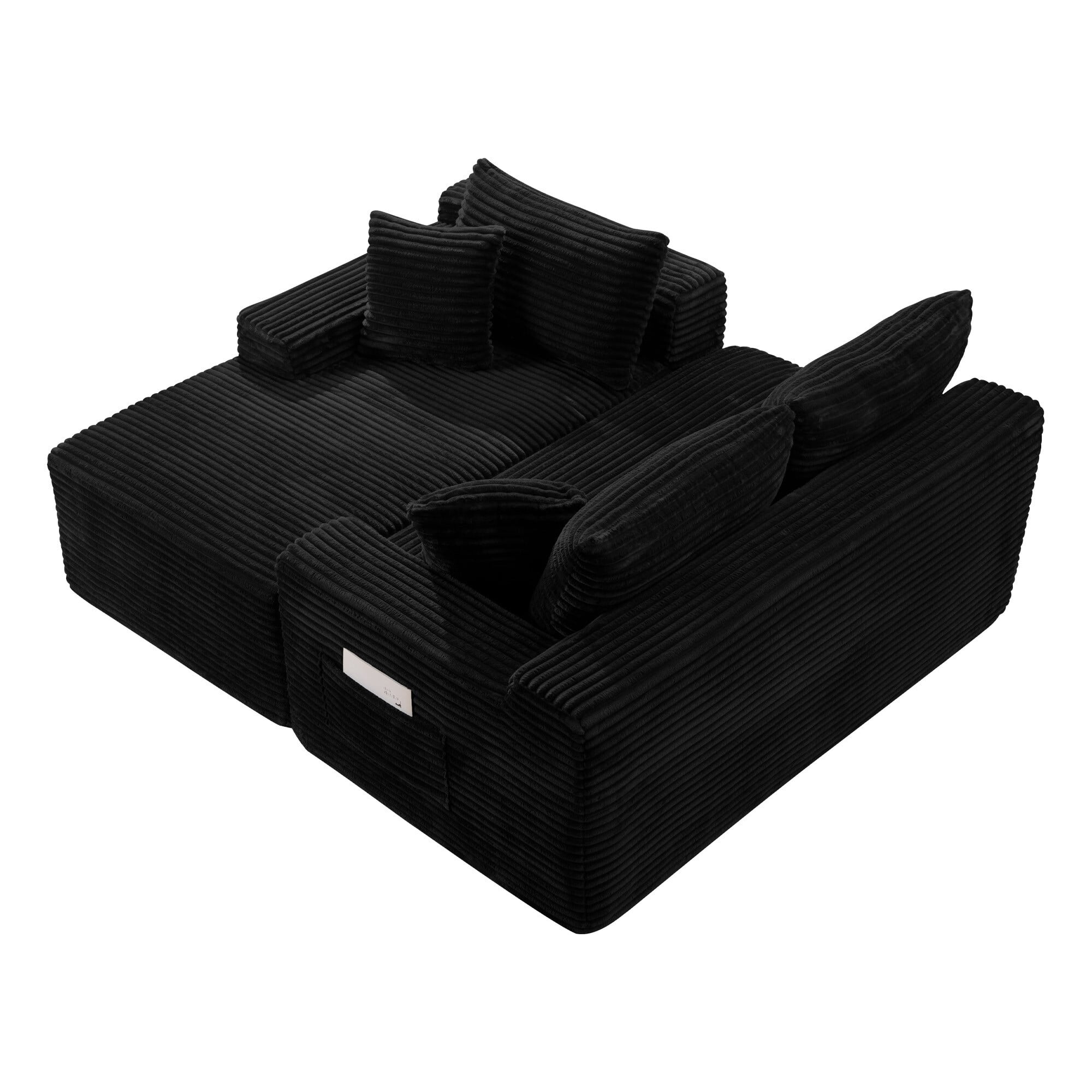 DEALTOPS 106 Inch Modular Corduroy Sectional Sofa with Left Chaise, No Assembly Required, Black