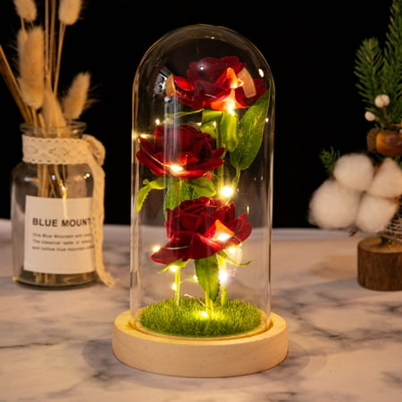 

Ovzne Valentine s Day Gift Led Night Light 3 Rose Glass Lampshade Ornaments Clearance