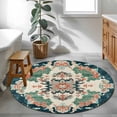 thumbnail image 4 of Round Area Rug 4 Ft, Teal Green Boho Floral Washable Non-Slip Circle Carpet for Living Room/Bedroom, Southwestern Ethnic Flowers Retro Low-Profile Crawling Mats Collection Rugs for Indoor, 4 of 7