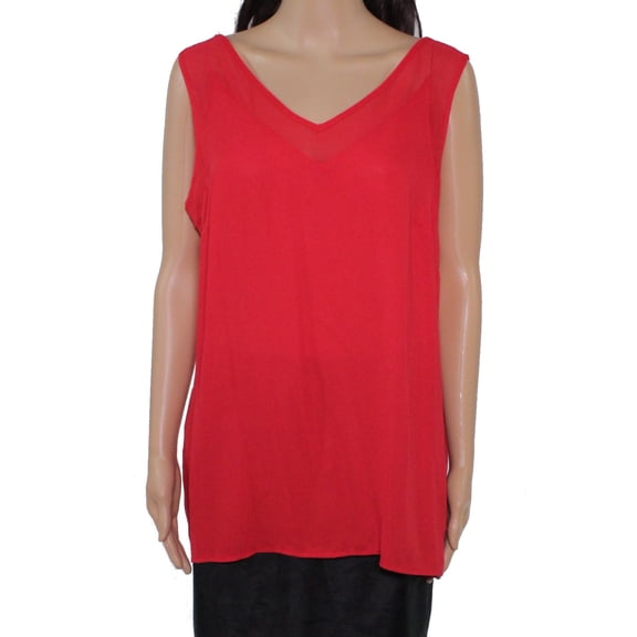 INC Plus Size Sheer-Trim Tank Real Red 0X
