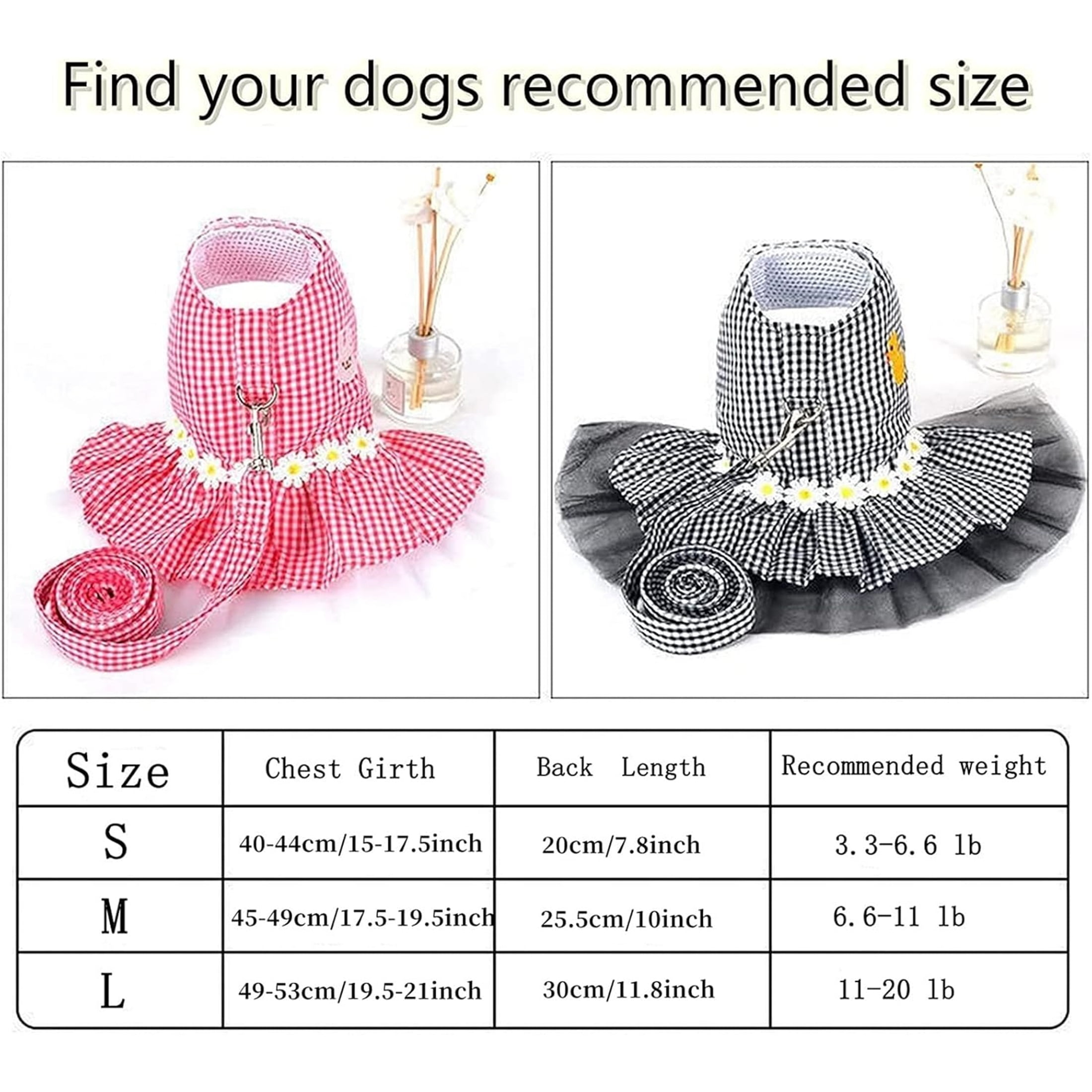 Small Dog Dress with Leash Set Adjustable Dog Harness Dress with D Ring,XL,Red