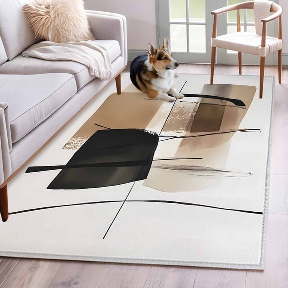 Brown Black Abstract Art Area Rug 3x5 Washable Rug Non Slip Luxury Geometric Modern Art Large Area Rug Indoor Floor Carpet for Entryway Bedroom Kitchen Living Room Home Office Dining Room Nursery