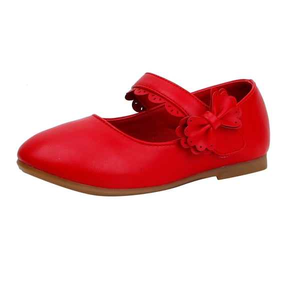 GiLiling Flats for Girls, Mary Jane Dress Shoes, Closed-Toe Ballet Flats with Scalloped Bow, Flat Heel for School Formal Occasions (Red, 10.5-11 Years)