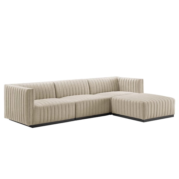 Modway Conjure 4-Piece Channel Tufted Fabric Sectional Sofa in Black/Beige