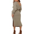 thumbnail image 3 of Robes Élégantes pour Femmes à Col en V Portefeuille en Tricot, Manches Chauve-Souris, Dos Nu, Fente, Robe Maxi avec Ceinture, 3 of 5
