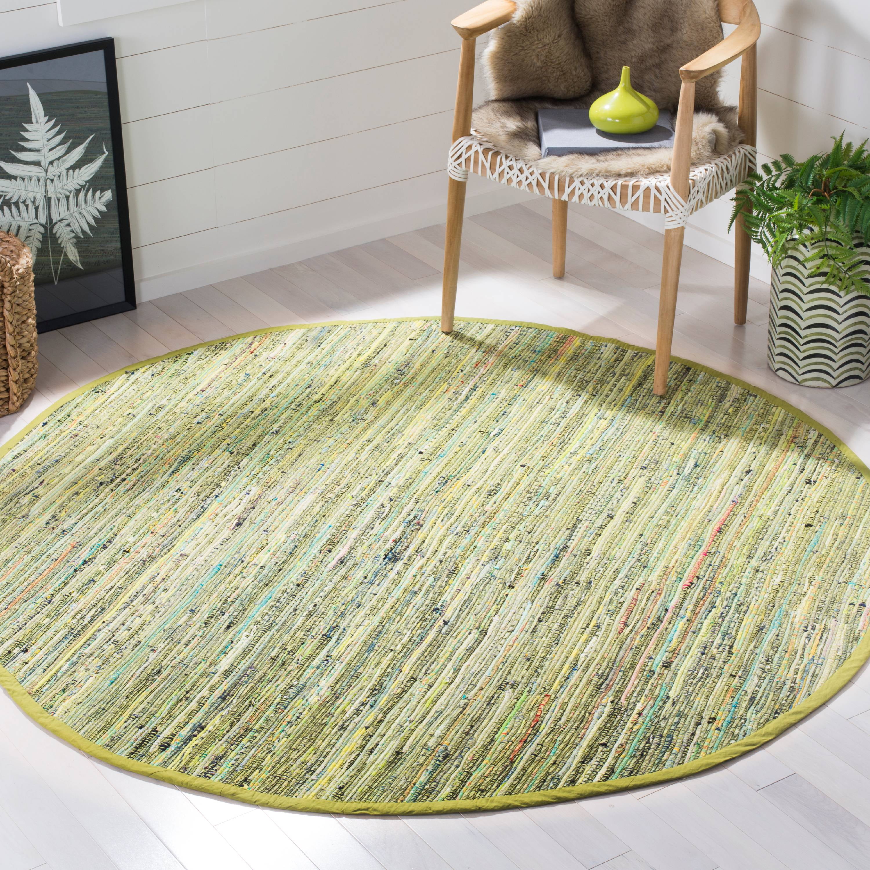 SAFAVIEH Rag Candis Striped Cotton Area Rug, Light Green/Multi, 6' x 6