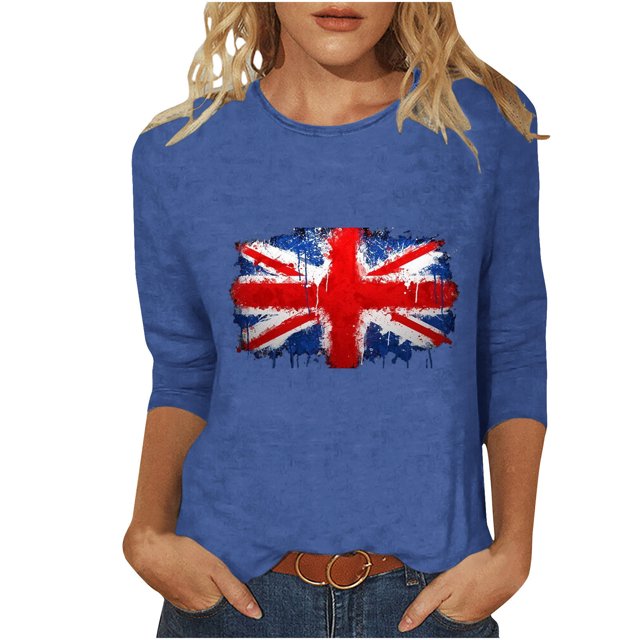 FAIWAD Hauts d'Été Indépendants pour Femmes Manches 3/4 Col Rond Imprimé Tendance Hauts Décontractés Blouses Grande Taille