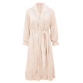 thumbnail image 6 of Women's Lace Trim Plush Fleece Maxi Robe, Elegant Collar Long Sleeve Bathrobe, Soft Warm Nightgown, Cozy Winter Loungewear, Delicate Trim Sleepwear Beige L, 6 of 10