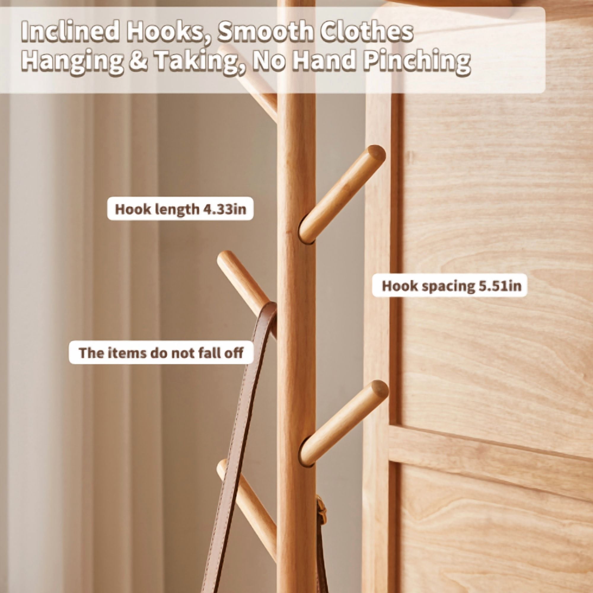 360° Rotatable Full Length Mirror with Coat Rack, 70"x19" Solid Wood Freestanding Body Mirror with Hooks & Storage Shelf, Standing Floor Mirror for Bedroom, Entryway, Living Room, Natural