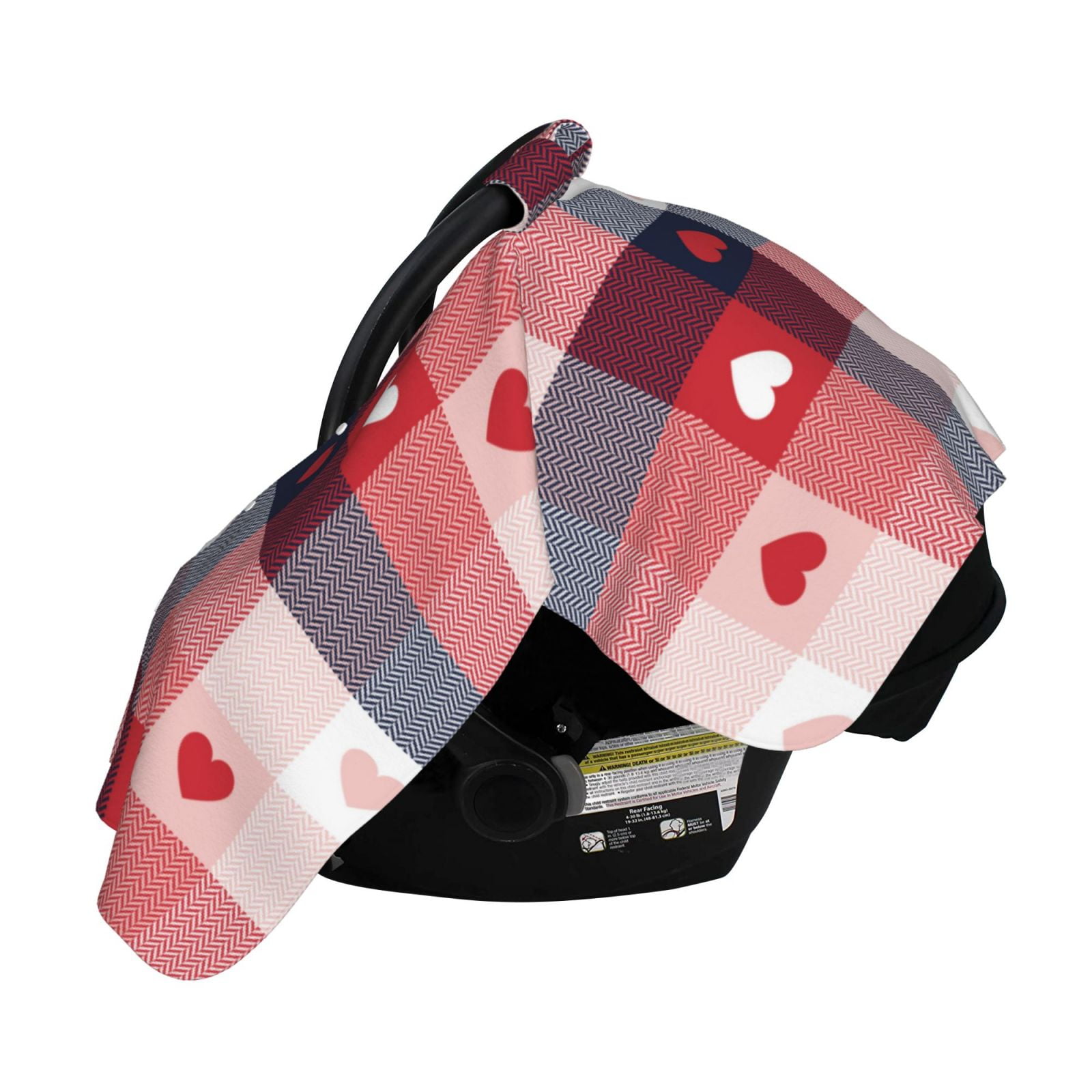Naloa Heart Plaid Baby Car Seat Cover, Breathable Baby Carrier Cover, Multiuse Baby Carrier Cover & Nursing Breastfeeding Cover