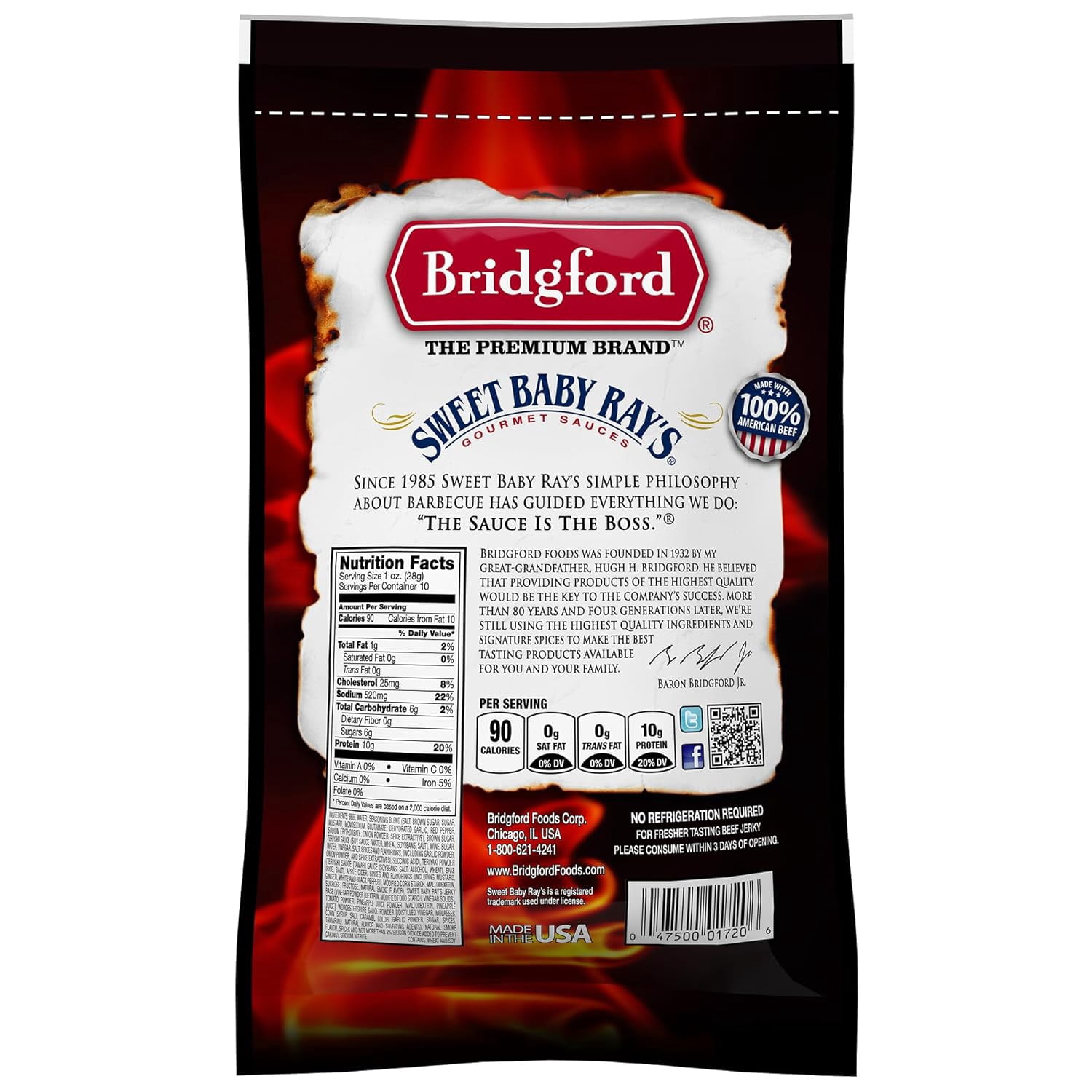 Bridgford Sweet Baby Ray’s Beef Jerky Sweet Teriyaki 10 oz Pack of 6