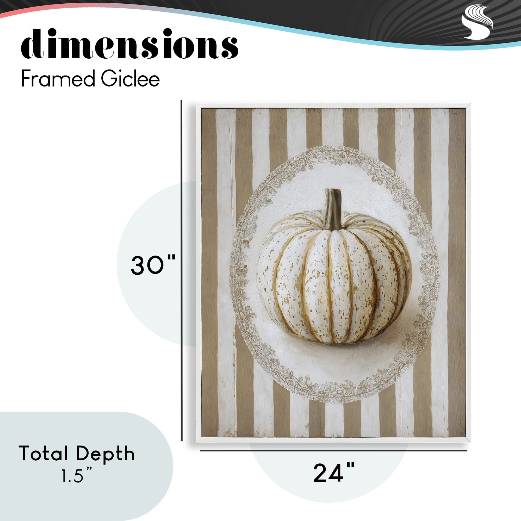 Beige Stripes Pumpkin White Framed Giclee Art, design by Arlington Prints
