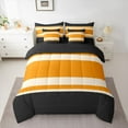 thumbnail image 2 of jejeloiu Geometric Stripes Lines 7 Pieces Bedding Comforter Set,Abstract Geometric Art Full Bedding Set,Orange Black Beige Fitted Sheet Flat Sheet For Adults,Breathable Home Decor Reversible, 2 of 8