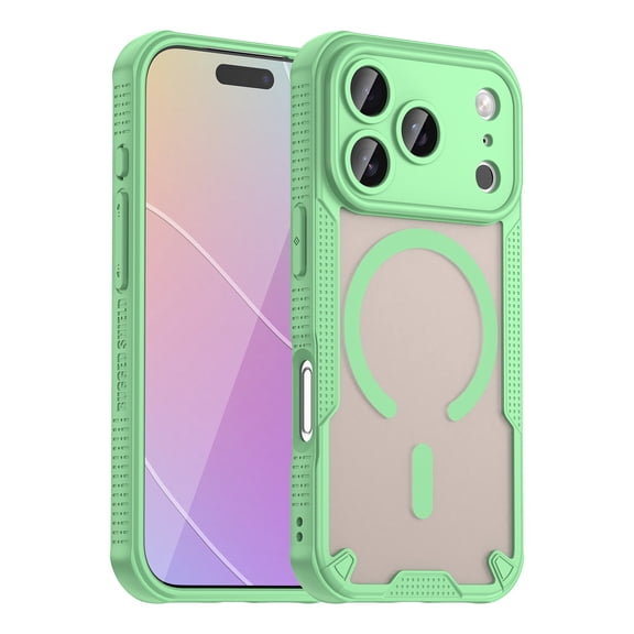 Moreoy Magnetic Case for iPhone 17 Pro Max, Compatible with MagSafe Camera Protection Non-Slip Bumper Shockproof TPU PC Protective Phone Case Matte Frosted Translucent Back Cover,Green
