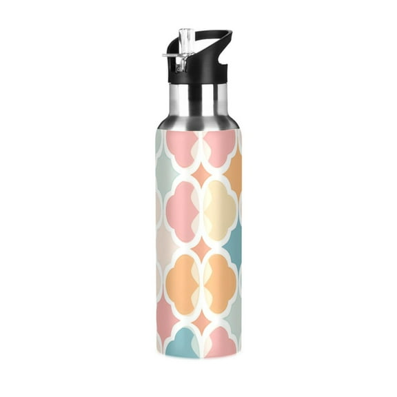 Yayeee 20oz Double Wall Stainless Steel Water Bottle with Flip Straw, Pink Abstract Pattern