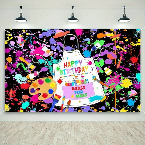 Colorful Graffiti Splash Art for Boys and Girls Birthday Banners-"Happy Birthday" Design with Brush and Splash, 100% Polyester Fabric, Perfect for Party Decoration and Photography Background
