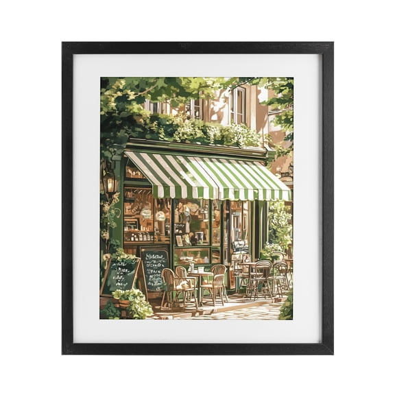 Stupell Industries Coffee Shop Awning & Greenery Black Framed Print Under Glass, design by LSR Design Studio