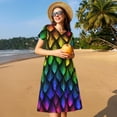 thumbnail image 4 of Naloa Dragon Scales Print Womens Summer A-Line Dress with Pockets,Short Sleeve Dresses,Flowy Beach Swing Dress for Vacation Travel, 4 of 6